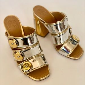 New Tory Burch Silver & Gold Mules Size 5.0